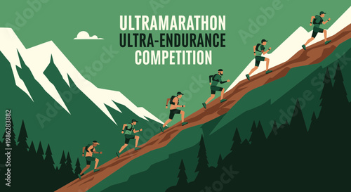 Ultra Endurance Runners Ascending Steep Mountain During Grueling Ultramarathon Competition