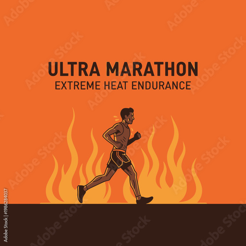 Ultra Marathon Endurance: A Runner's Fiery Challenge Depicting Extreme Heat Conditions