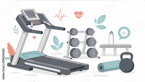 Home Gym with Treadmill and Weights Exercise Equipment