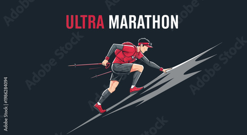 Ultra Marathon Athlete Ascending A Steep Slope Achieving Athletic Endurance