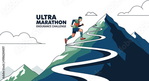 Ultra Marathon Athlete Ascending A Mountain, Challenging Endurance, Reaching A Summit