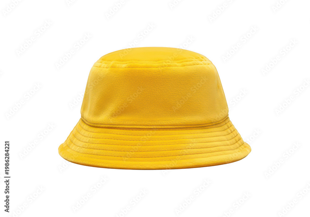 Fototapeta premium A yellow bucket hat made of woven straw isolated on transparent background