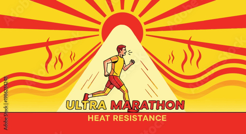 Ultra Marathon Athlete Running In Intense Heat With A Bold Yellow and Red Design