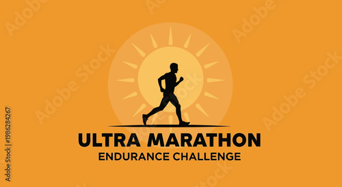 Ultra Marathon Endurance Challenge: Silhouette Of A Runner And Golden Sunshine Backdrop