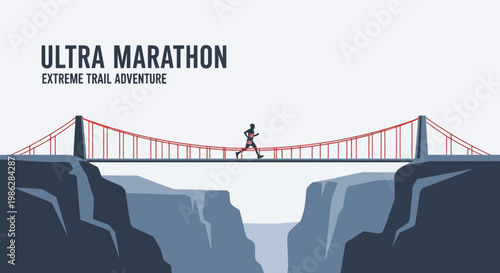 Ultra Marathon Athlete Running Over Bridge Against Dramatic Landscape Background