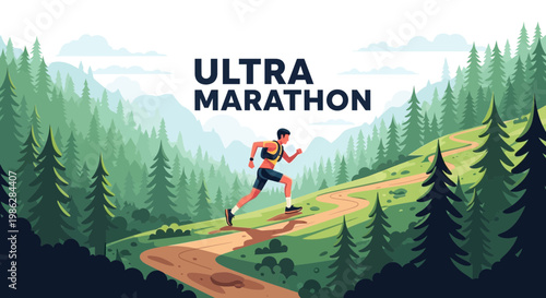 Ultra Marathon Runner Ascending Mountain Trail Through Lush Green Forest Scenery