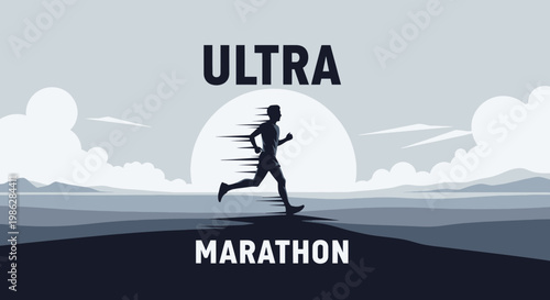 Ultra Marathon Athlete Silhouette Running Towards the Horizon in a Dramatic Design