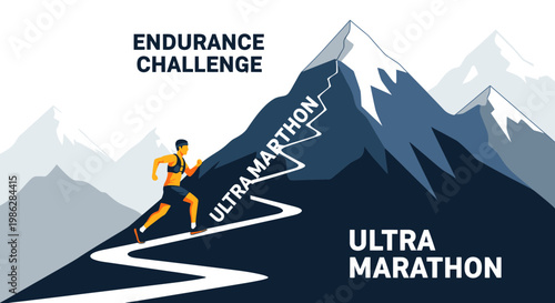 Ultra Marathon Runner Ascending Mountain Illustrating Endurance Challenge and Athletic Achievement