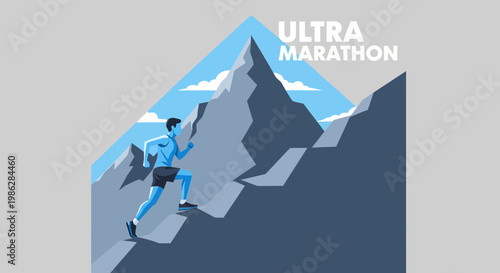 Ultra Marathon Runner Ascends Mountain Peak Depicting Endurance, Challenge, and Triumph