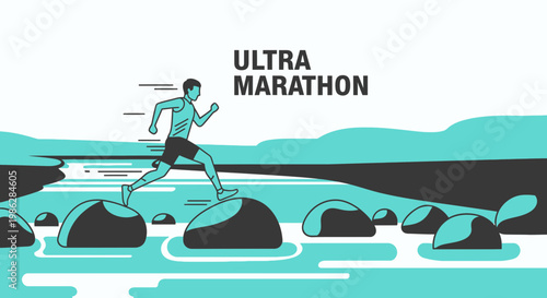 Ultra Marathon Runner Leaping Across Rocky Terrain Depicting Endurance and Athletic Prowess