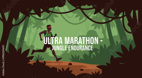 Ultra Marathon Runner In Jungle Environment Depicting Endurance And Physical Activity