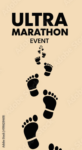 Ultra Marathon Event: Footprints Ascending Towards Triumph and Endurance Illustration