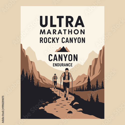 Ultra Marathon Runner Navigating Rocky Canyon Endurance Race, Challenging Adventure Ahead