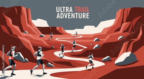 Ultra Trail Adventure Depicting Runners Conquering Rugged Terrain In a Desert Setting