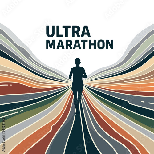 Ultra Marathon Runner Silhouette Vast Colorful Landscape Journey