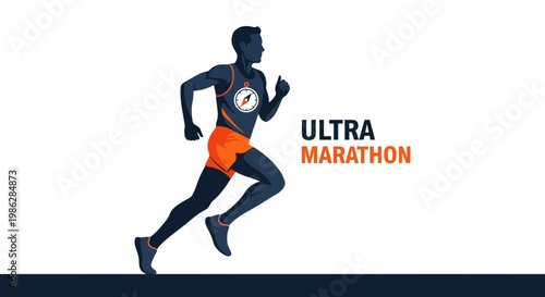 Ultra Marathon Runner Silhouette With Compass Design For Fitness And Endurance