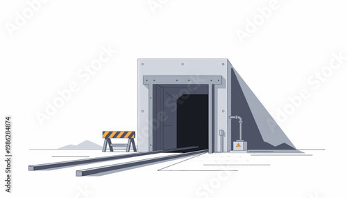 Mine Shaft Entrance Ominous and Dark Illustration White Background