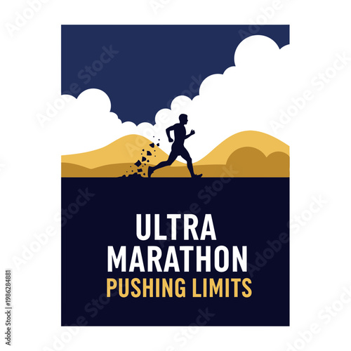 Ultra Marathon Runner Silhouette With Dynamic Landscape Promoting Endurance and Pushing Boundaries