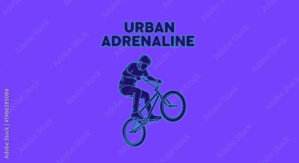 Fototapeta premium Urban Adrenaline Thrill Of Bicycle Stunt Performing On Violet Background