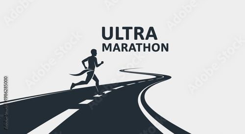 Ultra Marathon Runner Silhouetted on Road Towards The Finish Line Illustration