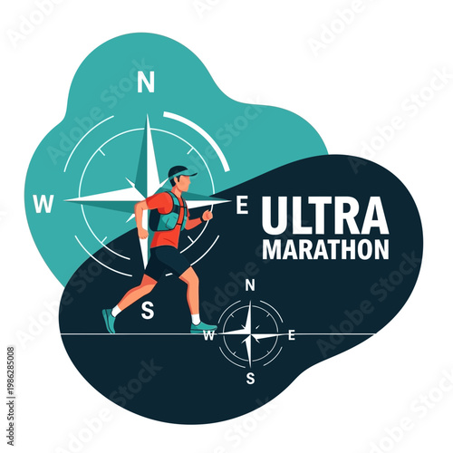 Ultra Marathon Runner With Compass Navigating Challenging Routes Across Diverse Landscapes