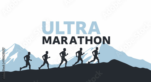 Ultra Marathon Runner Silhouettes Ascending Mountain Peaks For Endurance Challenges
