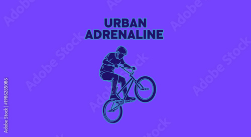 Urban Adrenaline Thrill Of Bicycle Stunt Performing On Violet Background