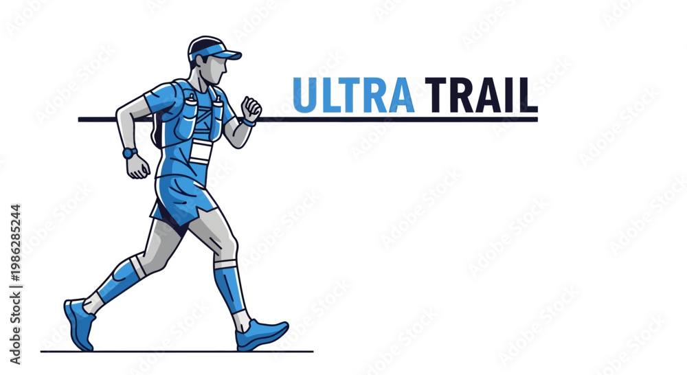 Fototapeta premium Ultra Trail Runner In Full Stride Demonstrating Athleticism And Endurance Against White Background