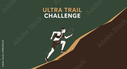 Ultra Trail Race Illustration of a Runner Climbing a Hill with a Green Background