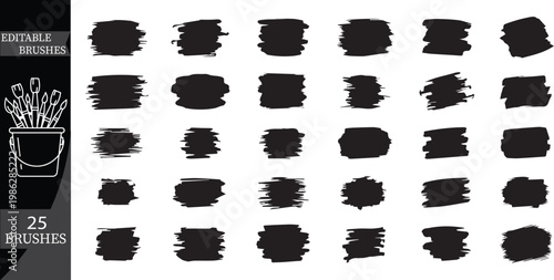 Set of 25 Black Hand-Drawn Bold Marker Scribbles and Ink Paint Smear Brush Strokes
