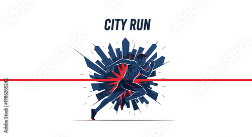 Urban Athlete Sprinting Towards Cityscape Finish Line Victory Energetic Motion
