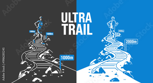 Ultra Trail Race Illustration Showcasing Endurance, Distance, and Athletic Prowess