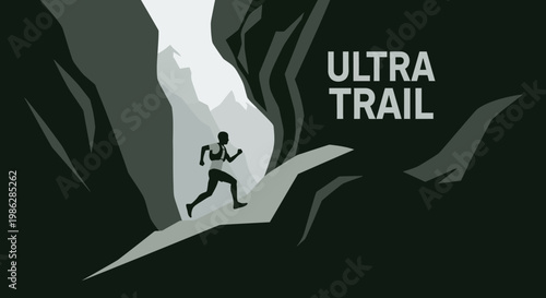 Ultra Trail Runner Navigating a Mountainous Passageway to Conquer the Challenging Trail