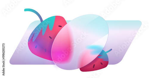 Abstract strawberry through translucent glass pane