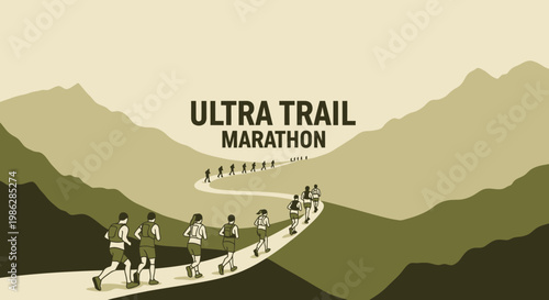 Ultra Marathon Runners Traverse Mountain Trail, Reaching The Finish Line Of The Competition