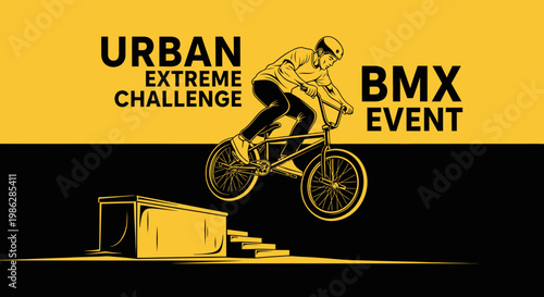Urban BMX Rider Executes Extreme Jump In Dynamic Event Illustration