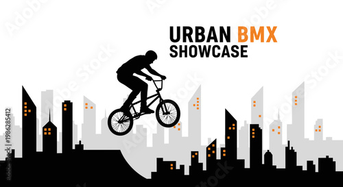 Urban BMX Showcase: Silhouette of Rider Performing Stunt With Cityscape Background