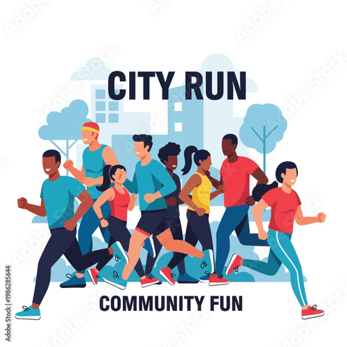 Urban Marathon Depicting A Joyful Run Amongst Diverse Participants And Community Spirit