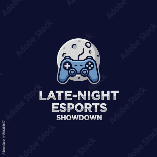 Unique Late Night Esports Showdown Logo Featuring Gaming Controller and Lunar Eclipse Theme