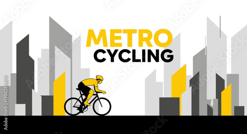 Urban Cycling Concept Depicting Metro Cycling in Cityscape With Cyclist Silhouette