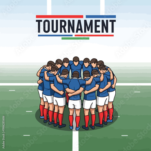 United Rugby Team Huddle Before A Major Championship Game