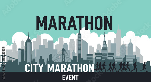 Urban Marathon Event And City Skyline Silhouette Graphic Design