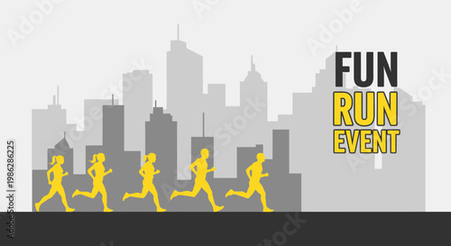 Urban Fun Run Event Featuring Silhouetted Runners Against a City Skyline Display