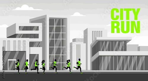 Urban Marathon Runners Exercising In The City During A Fitness Running Event