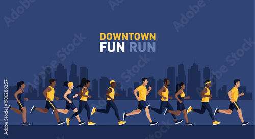 Urban Marathon Runners Dynamic City Skyline Background Diverse Group Running Active Lifestyle