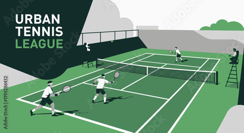Urban Tennis League: Dynamic Illustration of Active Players and Court Setting