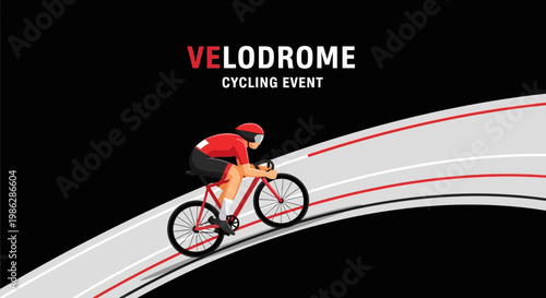 Velodrome Cycling Race Illustration Featuring A Cyclist In Action On A Sloped Track Design