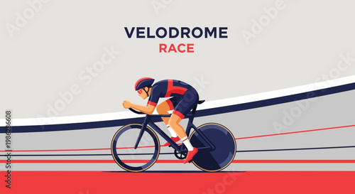 Velodrome Cycling Race Depiction Shows Athlete Speeding on Modern Track for Competition