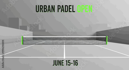 Urban Padel Open Tournament Announcement On Gray Court With City View In Illustration