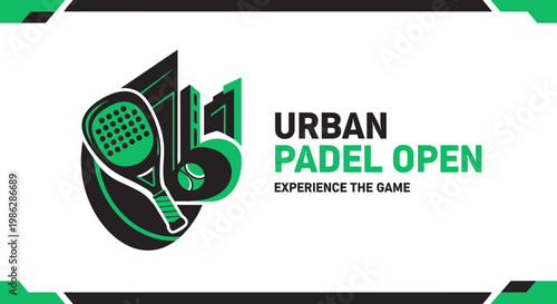 Urban Padel Open: Modern Court Sport Logo Design With Racket And Ball Elements